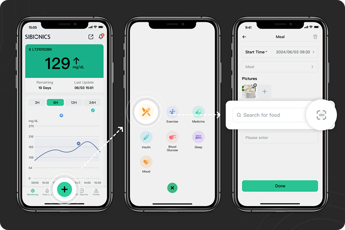 App SIBIONICS - Registro de comidas